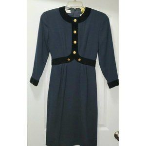 DON'T MISS THIS! VINTAGE CLASSIC ALBERT NIPON Navy wool dress w/black velvet